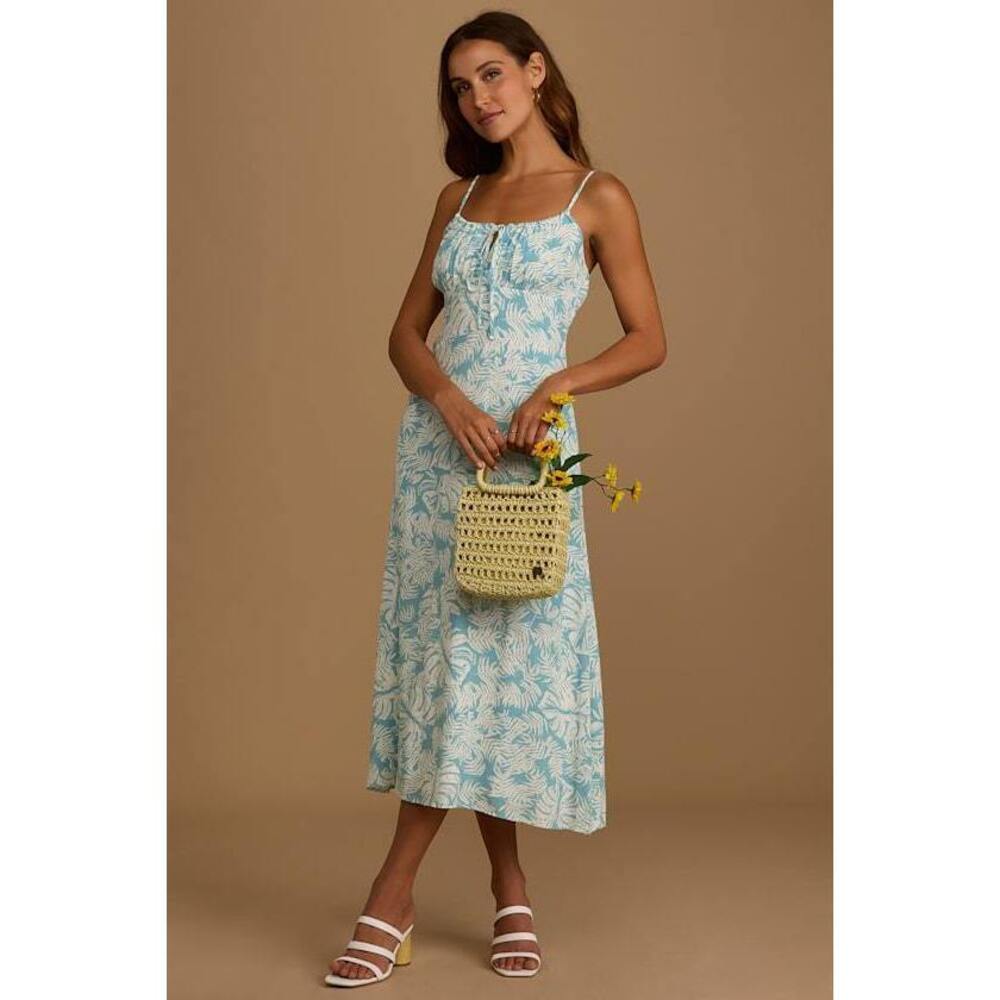 Lulus Mint Blue Leaf Print Sleeveless Midi Dress - Size XL